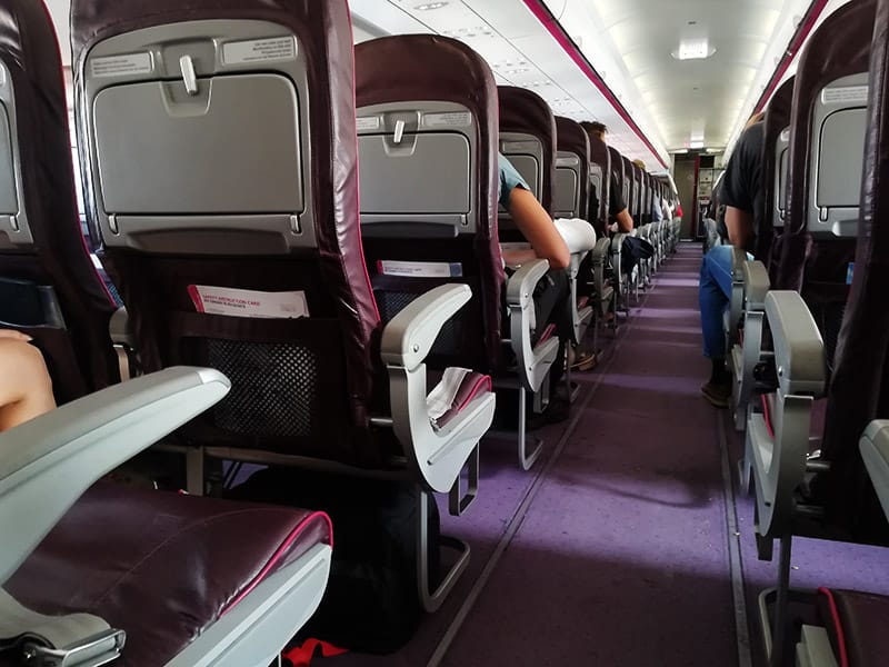 Underseat luggage space in the wizz air cabin