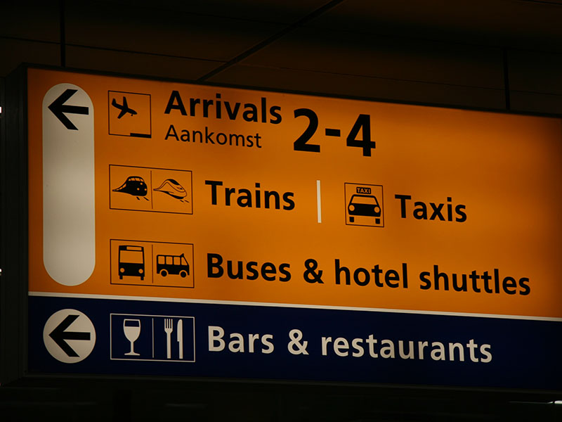 Airport arrivals sign